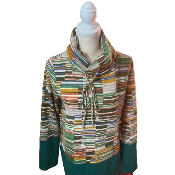 Filly Flair Emerald Green & Colorful Geometric Print Cowl Neck Sweater Large NWT - Picture 2 of 10